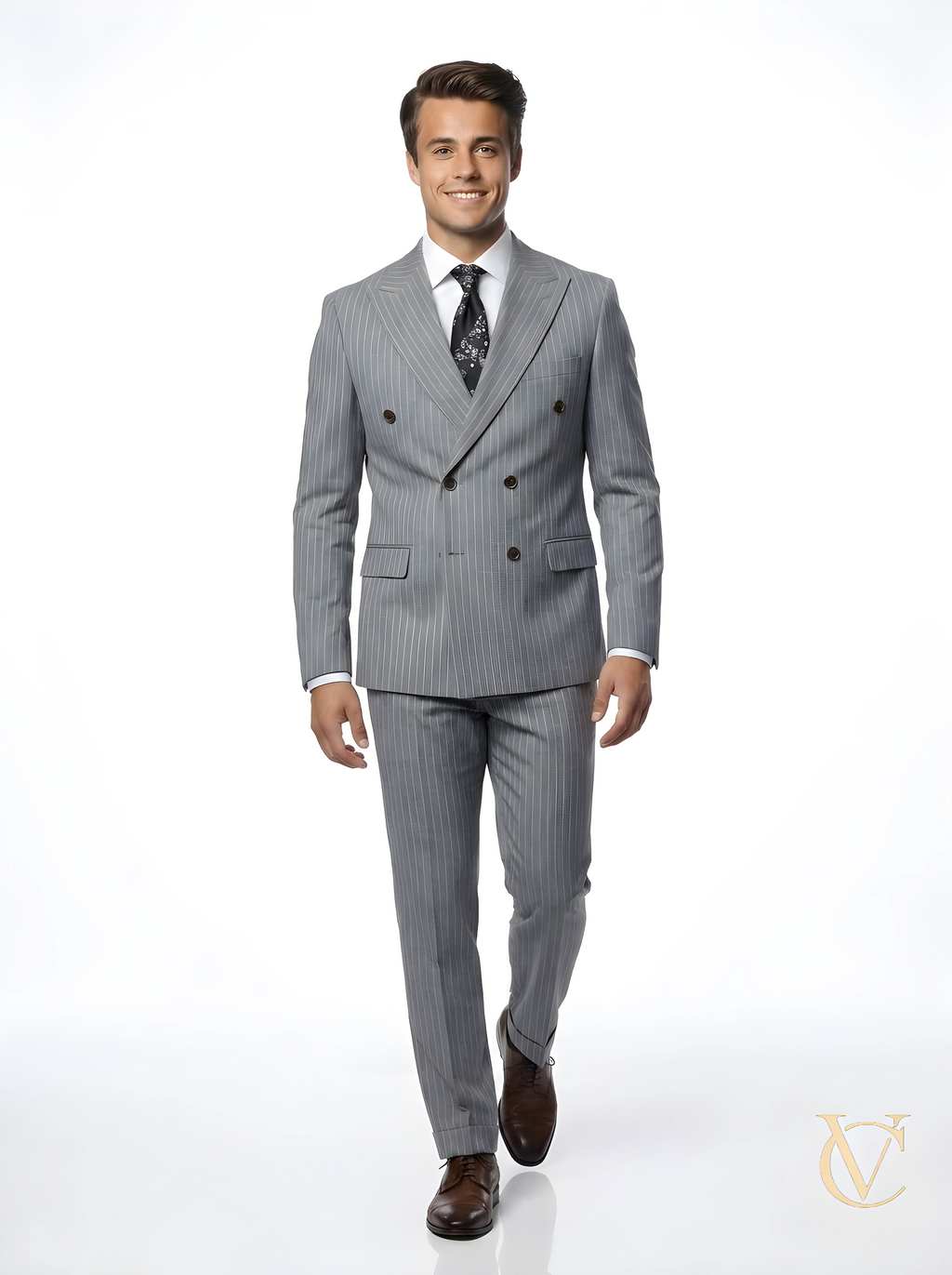 Grey Pinstripe Two-Piece Suit