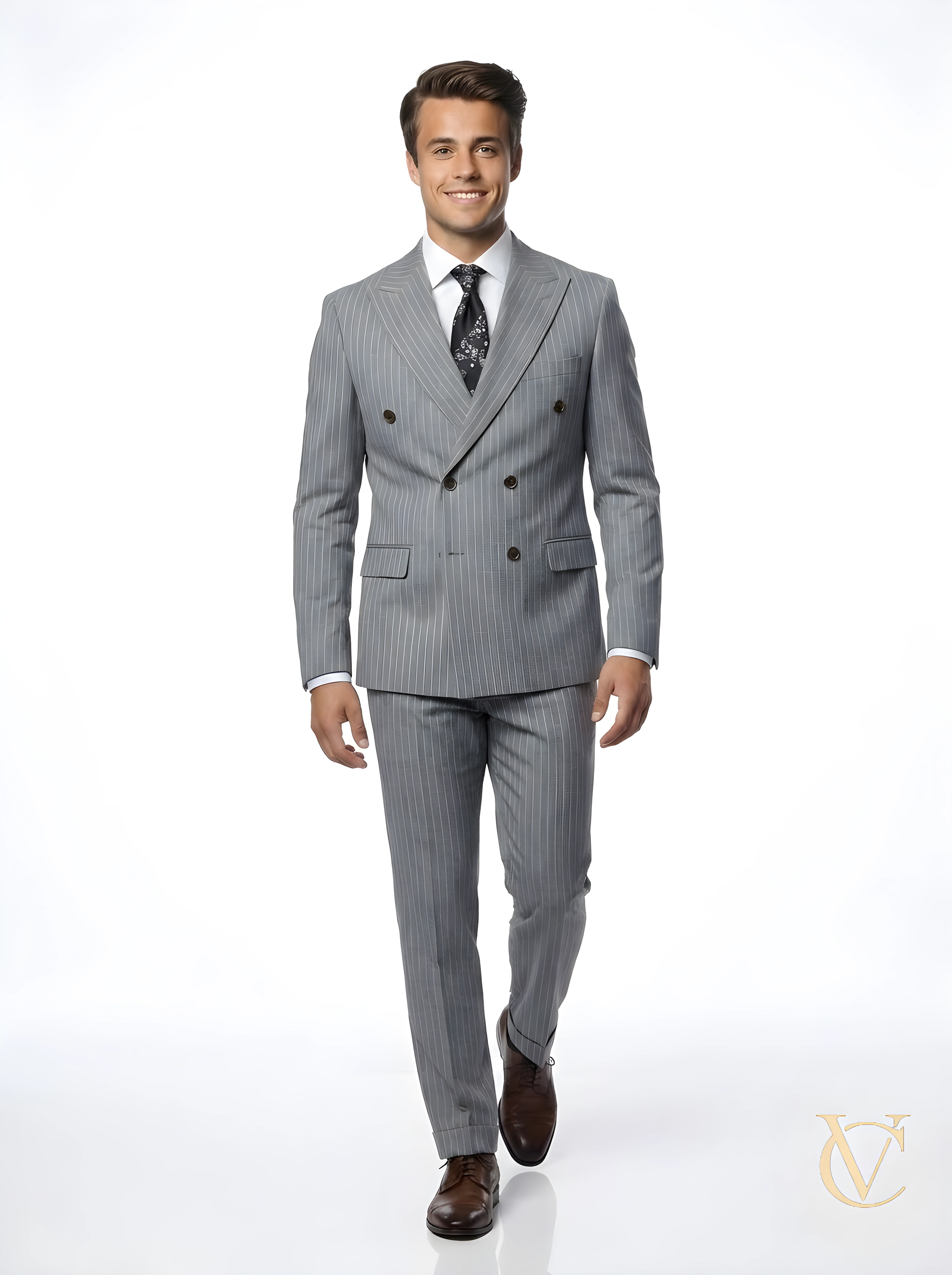 Grey Pinstripe Two-Piece Suit