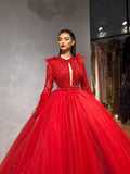 Red Tulle Gown with Embellished Bodice