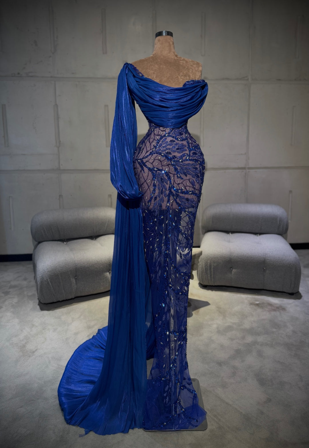 Azara – One Shoulder Sapphire Gown