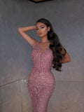 Sleeveless Pink Beaded Dress