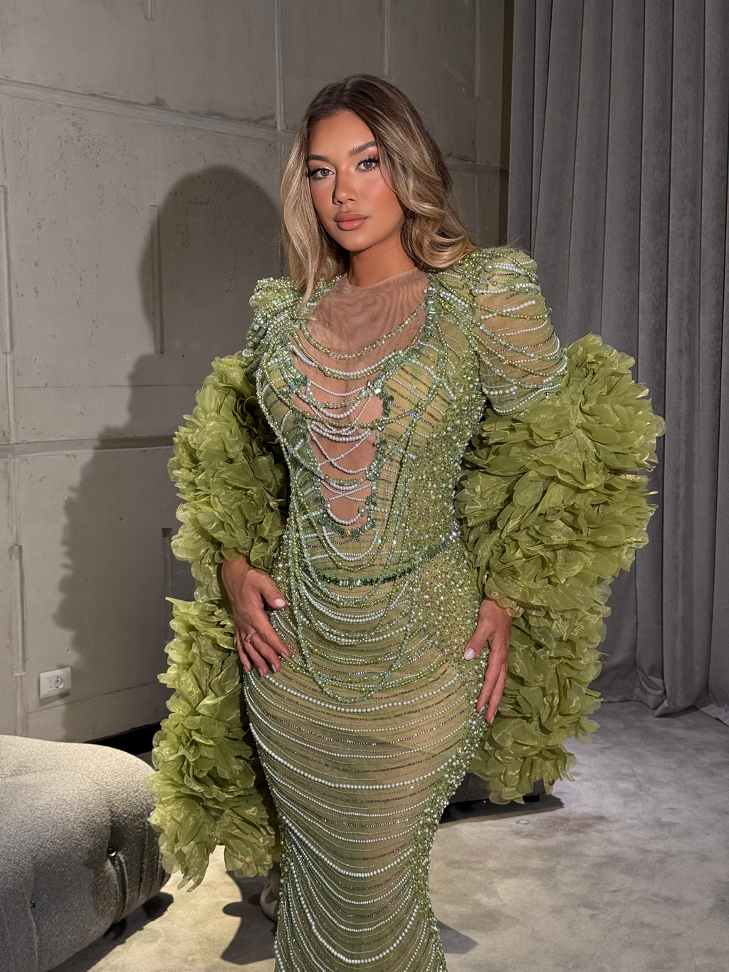 Laurenna - Emerald Beaded Gown