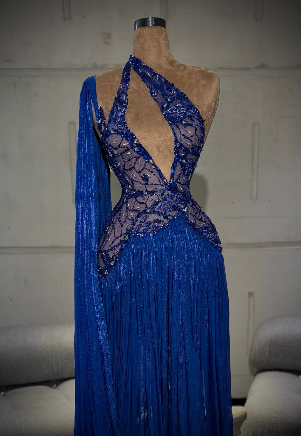 Darya – Royal Blue Draped Gown