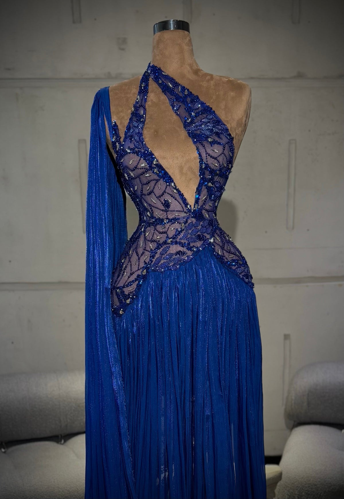Darya – Royal Blue Draped Gown