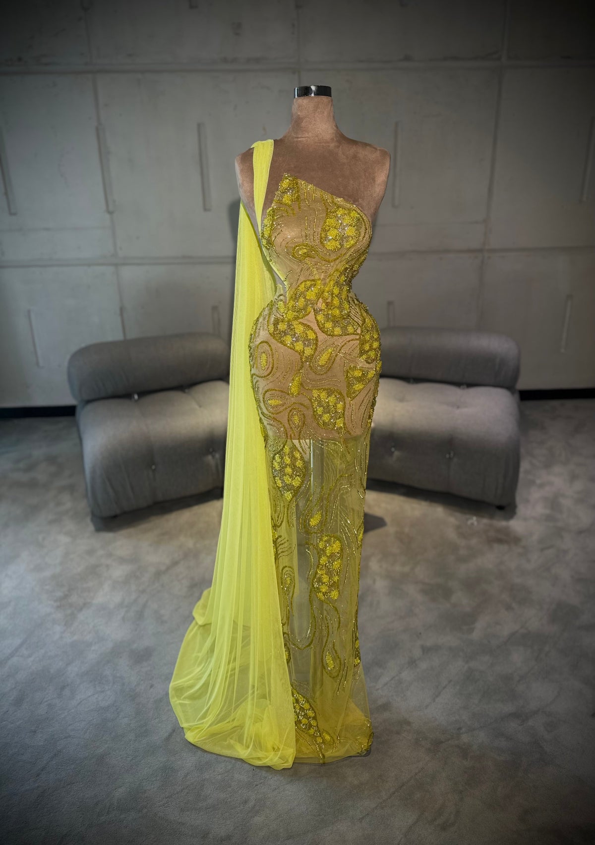 Mava - One Shoulder Yellow Gown