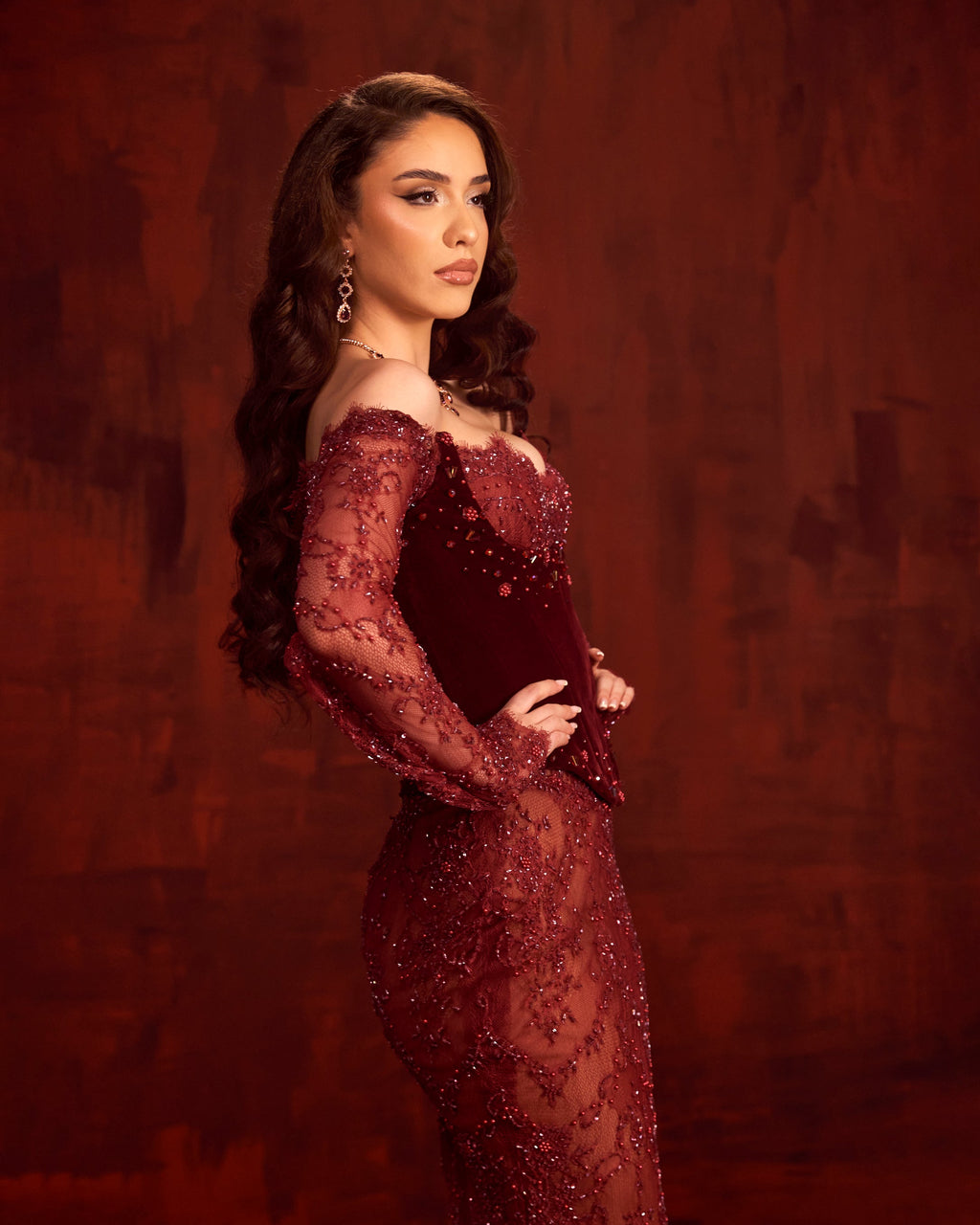 Auralyn - Burgundy Lace Embellished Gown