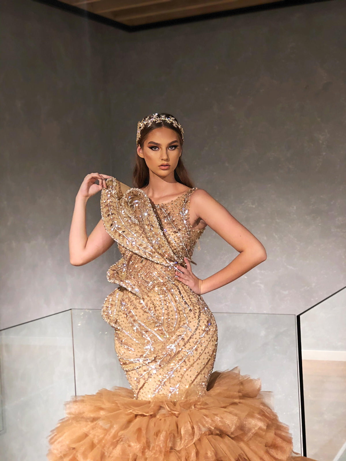 Gold Tulle Embellished Dress