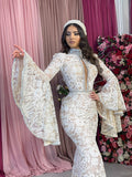 Floral Mermaid Bridal Gown with Kimono Sleeves