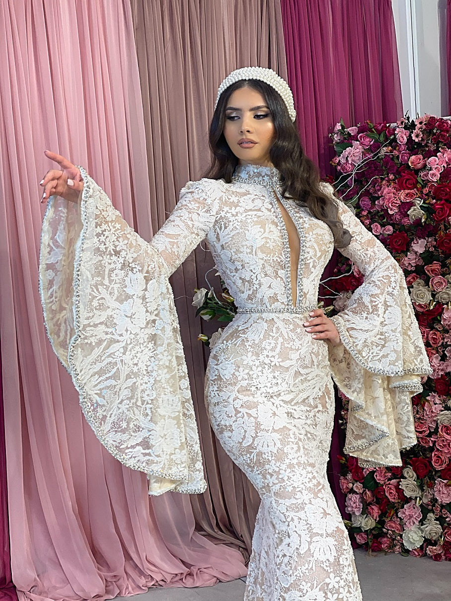 Floral Mermaid Bridal Gown with Kimono Sleeves