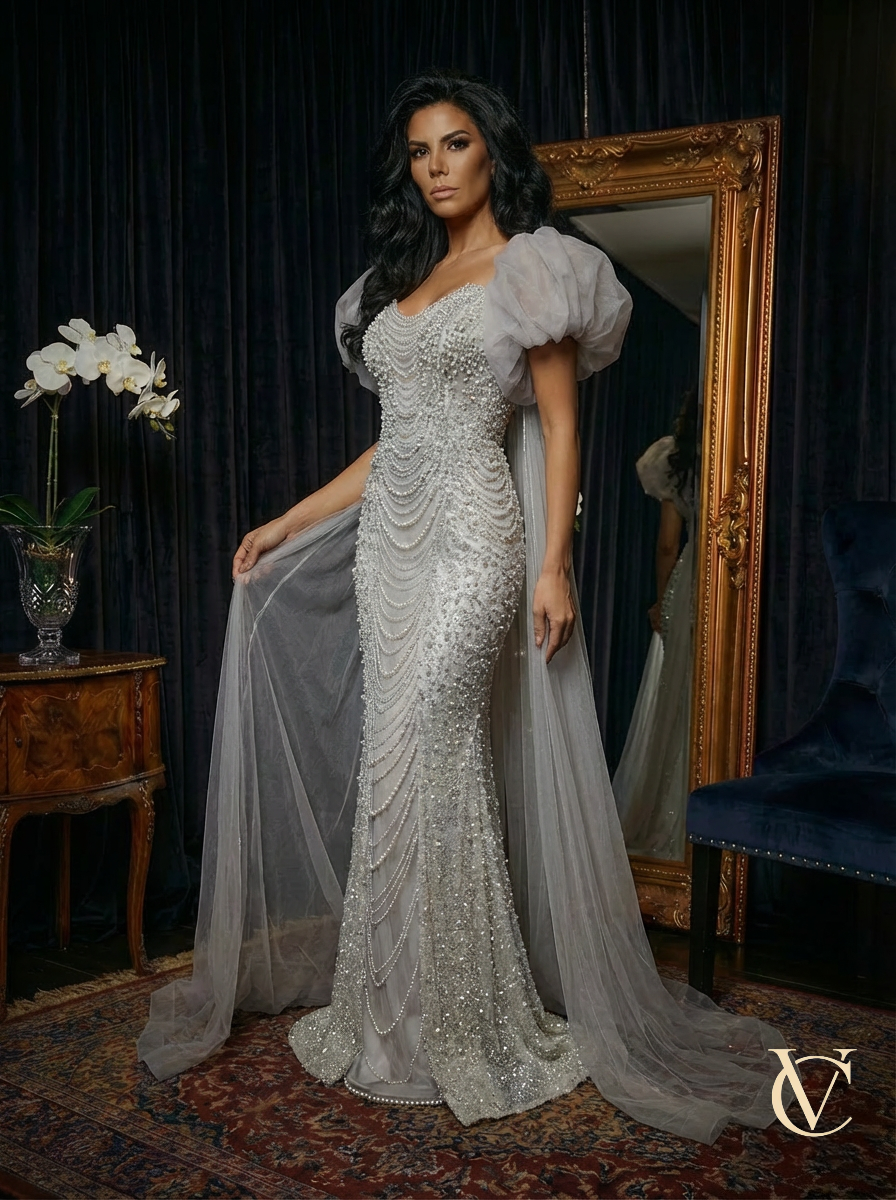 Pearl Cape Couture Gown