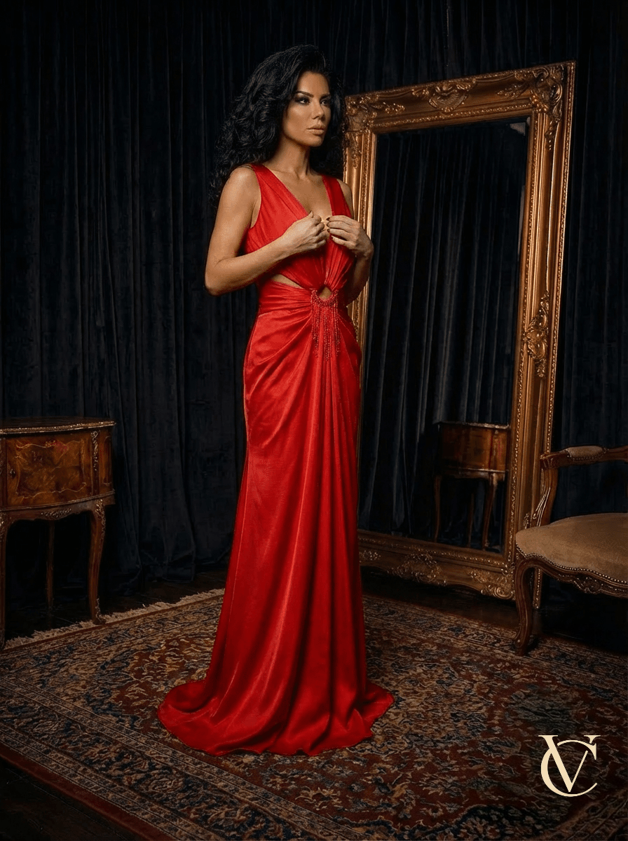 Red High-Low Evening Dress
