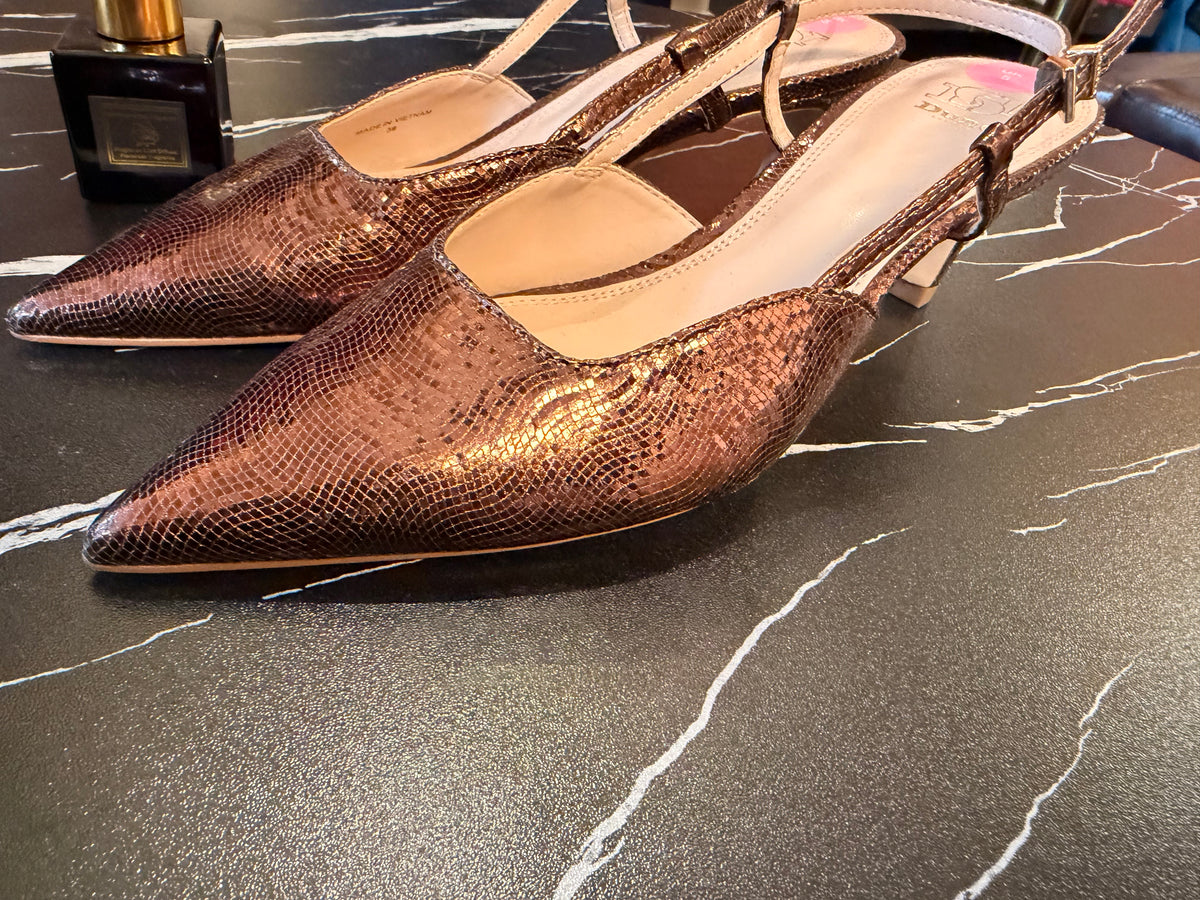Vince Camuto Bronze Snake-Print Slingback Heels | Vellure Couture