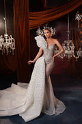 One-Shoulder Crystal Gown with detachable train