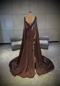 Amèla – Brown Gown with Deep Plunge