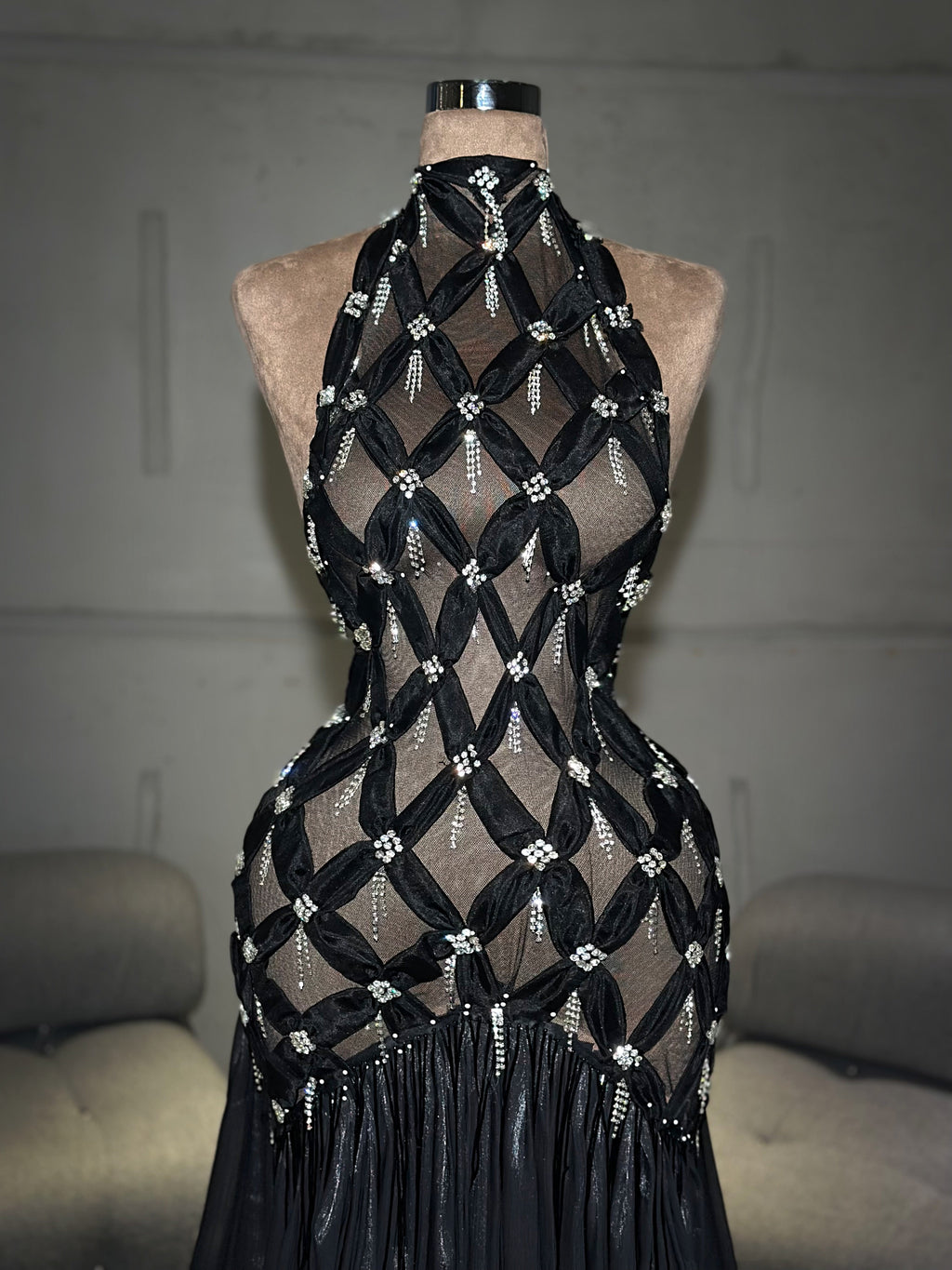 Nerina - Crystal Cage High-Neck Dres
