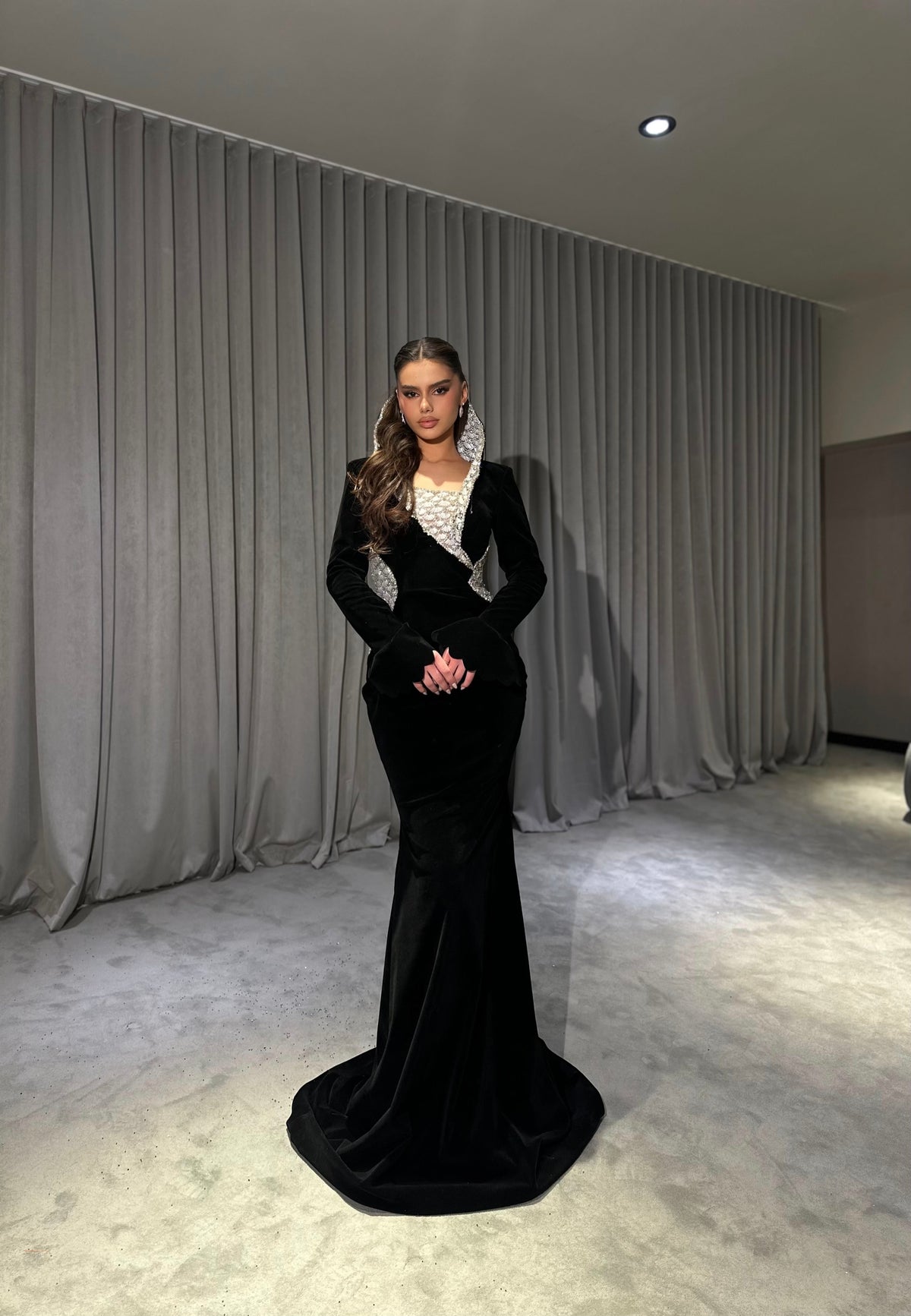 Valencia – Black Velvet Crystal Gown