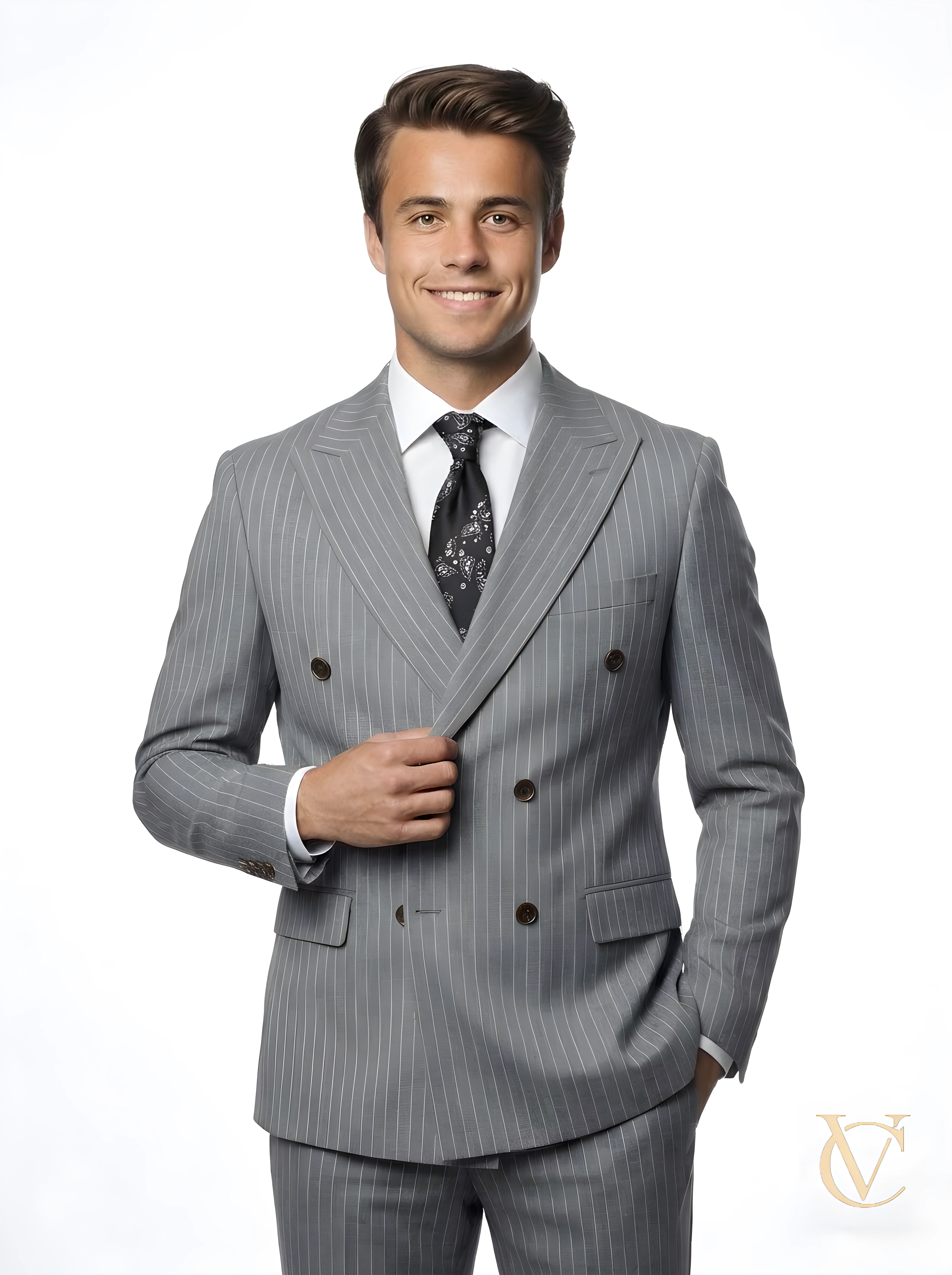 Grey Pinstripe Two-Piece Suit