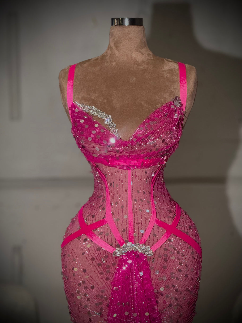 Amèsa - Fuchsia Crystal Corset Gown