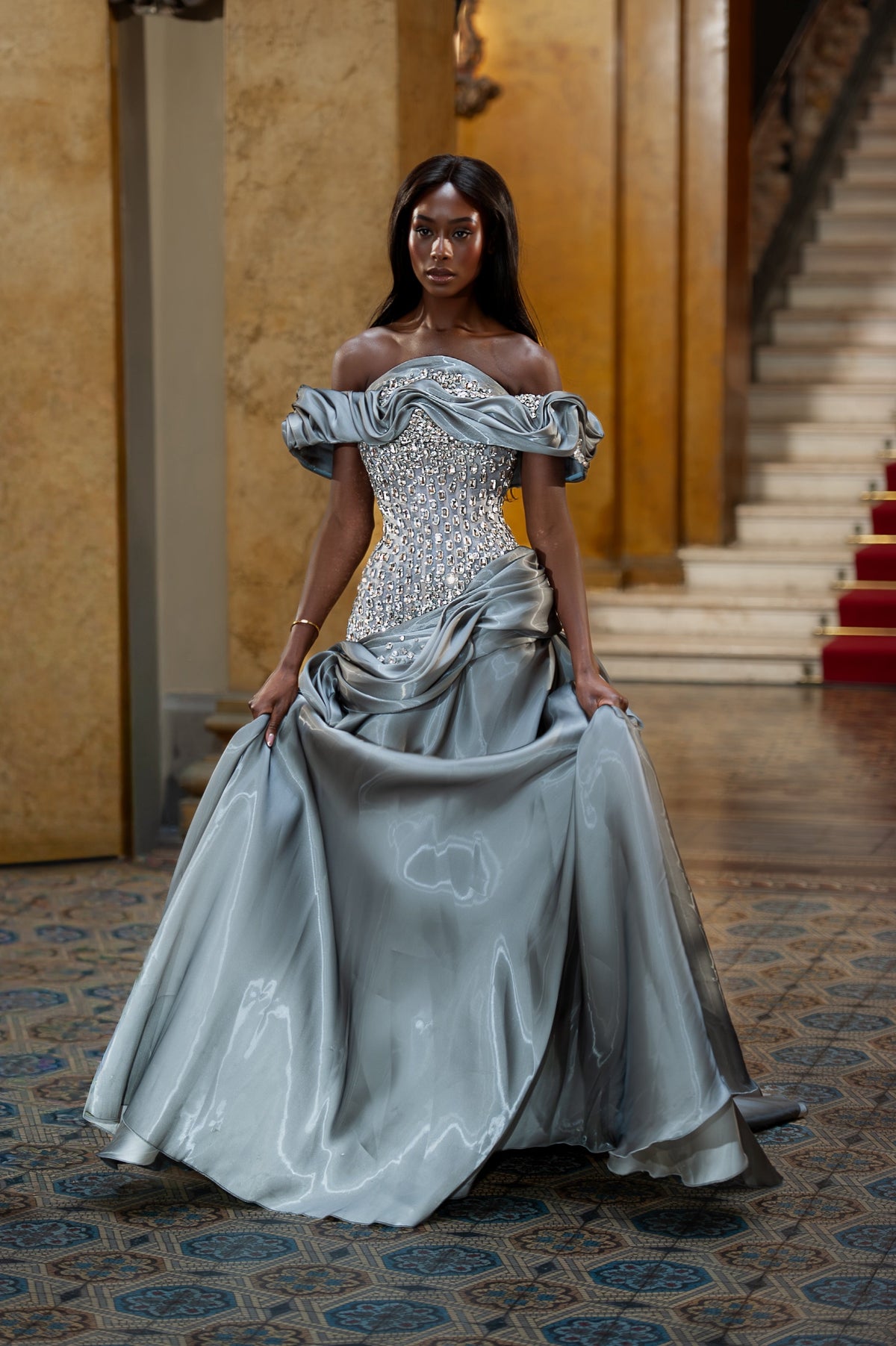 Eryanna - Draped Gown with Crystal Embellished Bodice