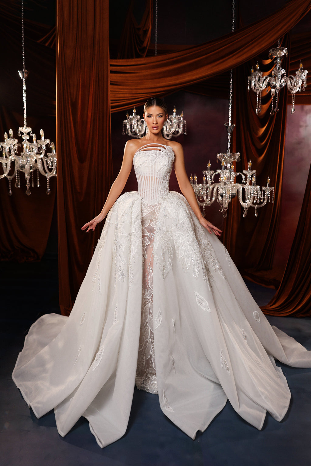 Embroidered Corset Bloom Overlay Bridal Gown