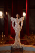 Arta - Plunge Shoulder Sequin Mermaid Gown