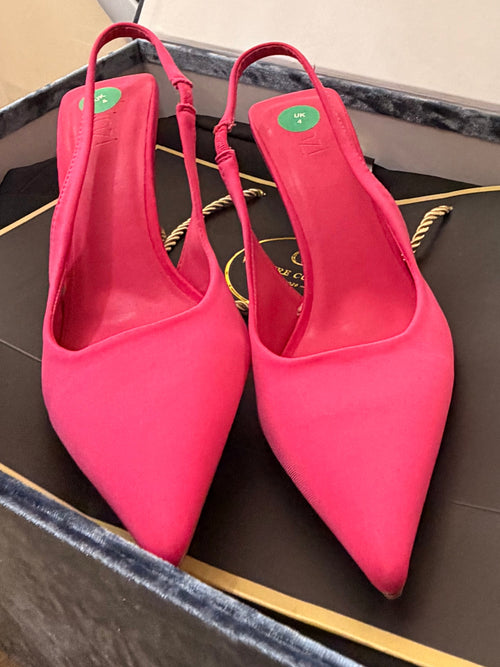 Hot Pink Fuchsia Satin Slingback Heels