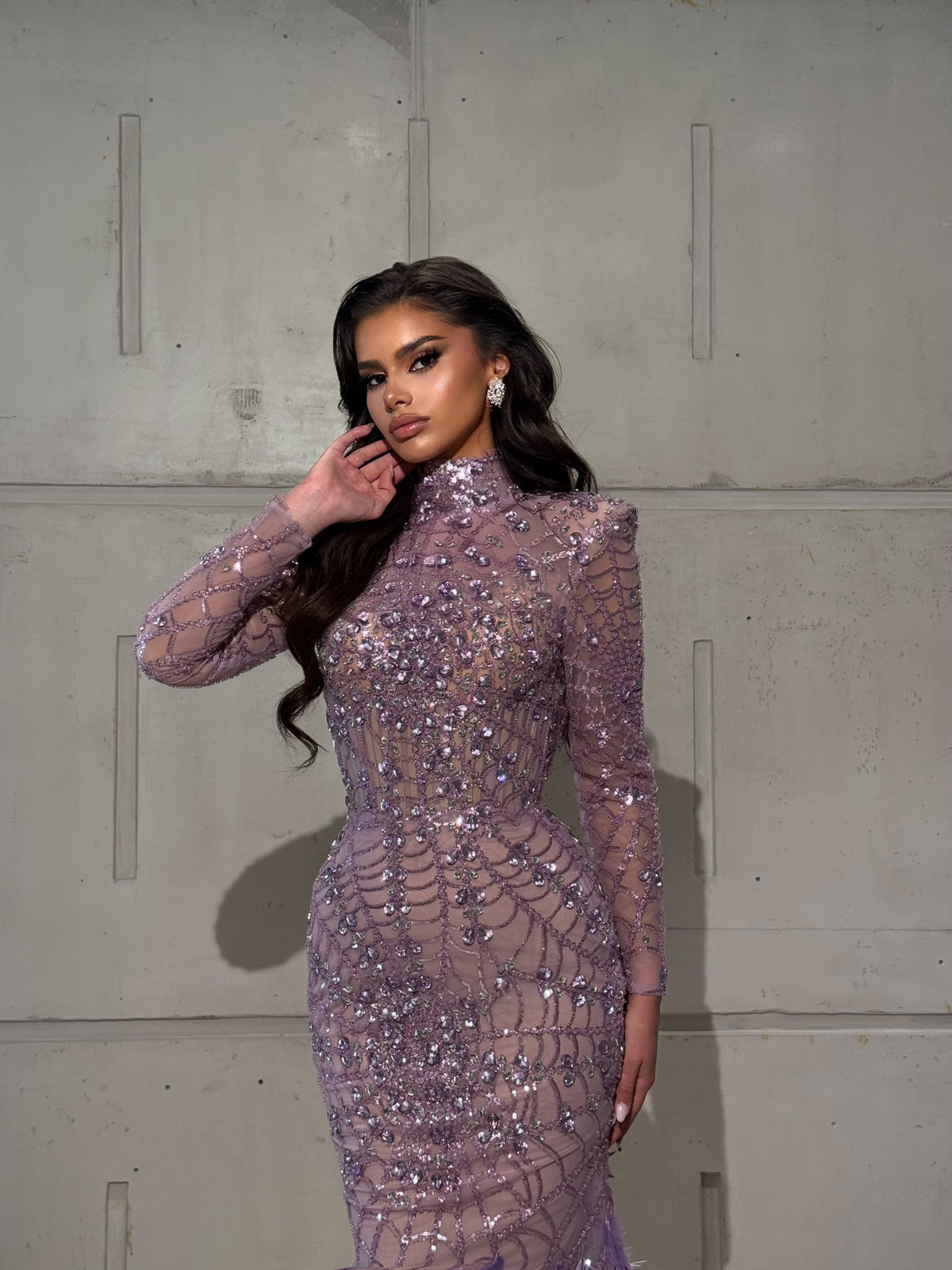 Lilac Feathered Dress with Open Back