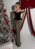 Lunéa - Off Shoulder Velvet & Beaded Gown