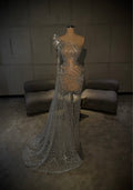 Olèna - One Shoulder Silver Crystal Gown