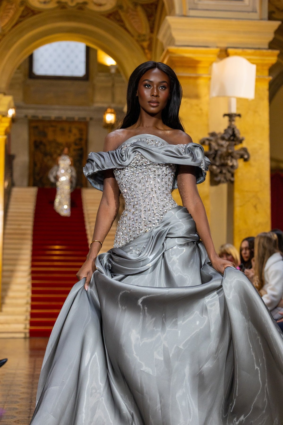 Eryanna - Draped Gown with Crystal Embellished Bodice