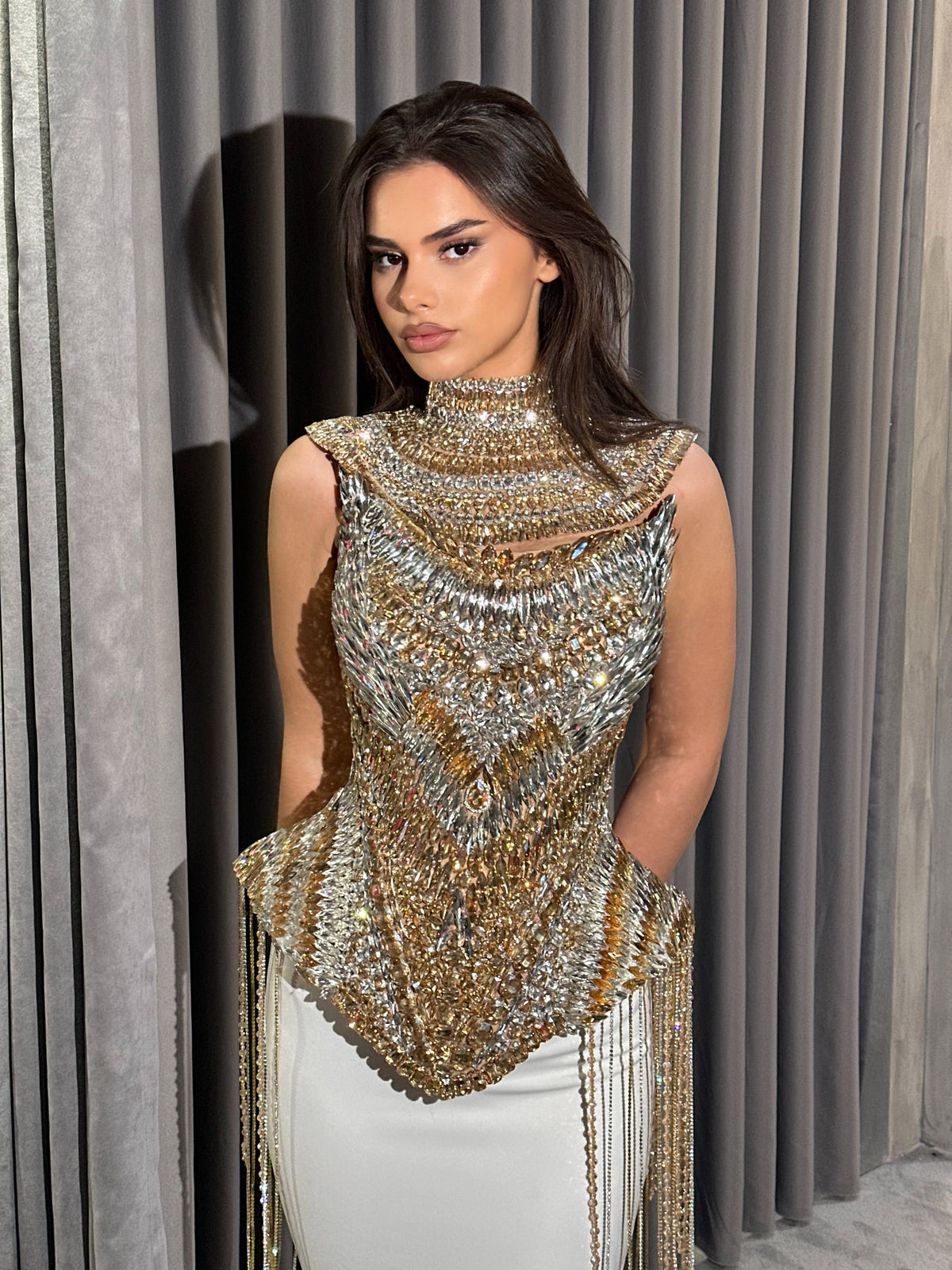 Veyra - Gold Embellished Couture Mermaid Dress