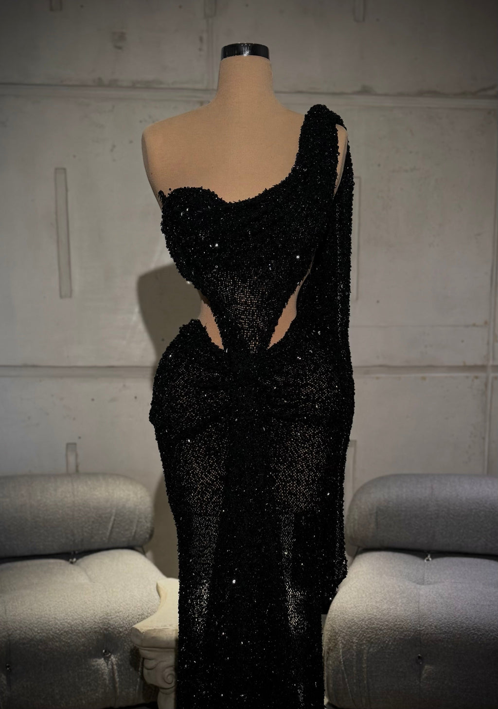Nyra – Black Cutout Crystal Gown