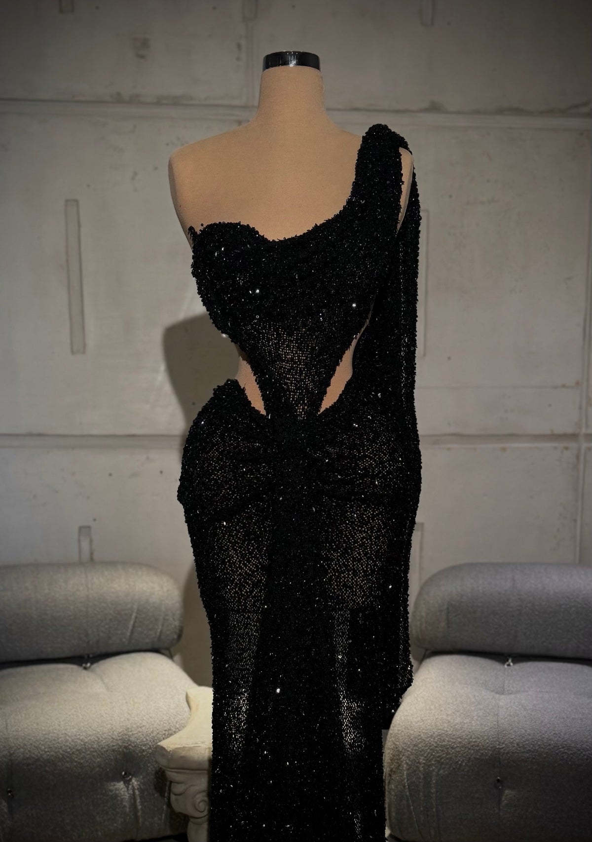 Nyra – Black Cutout Crystal Gown