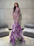 Lilac Feathered Dress with Open Back