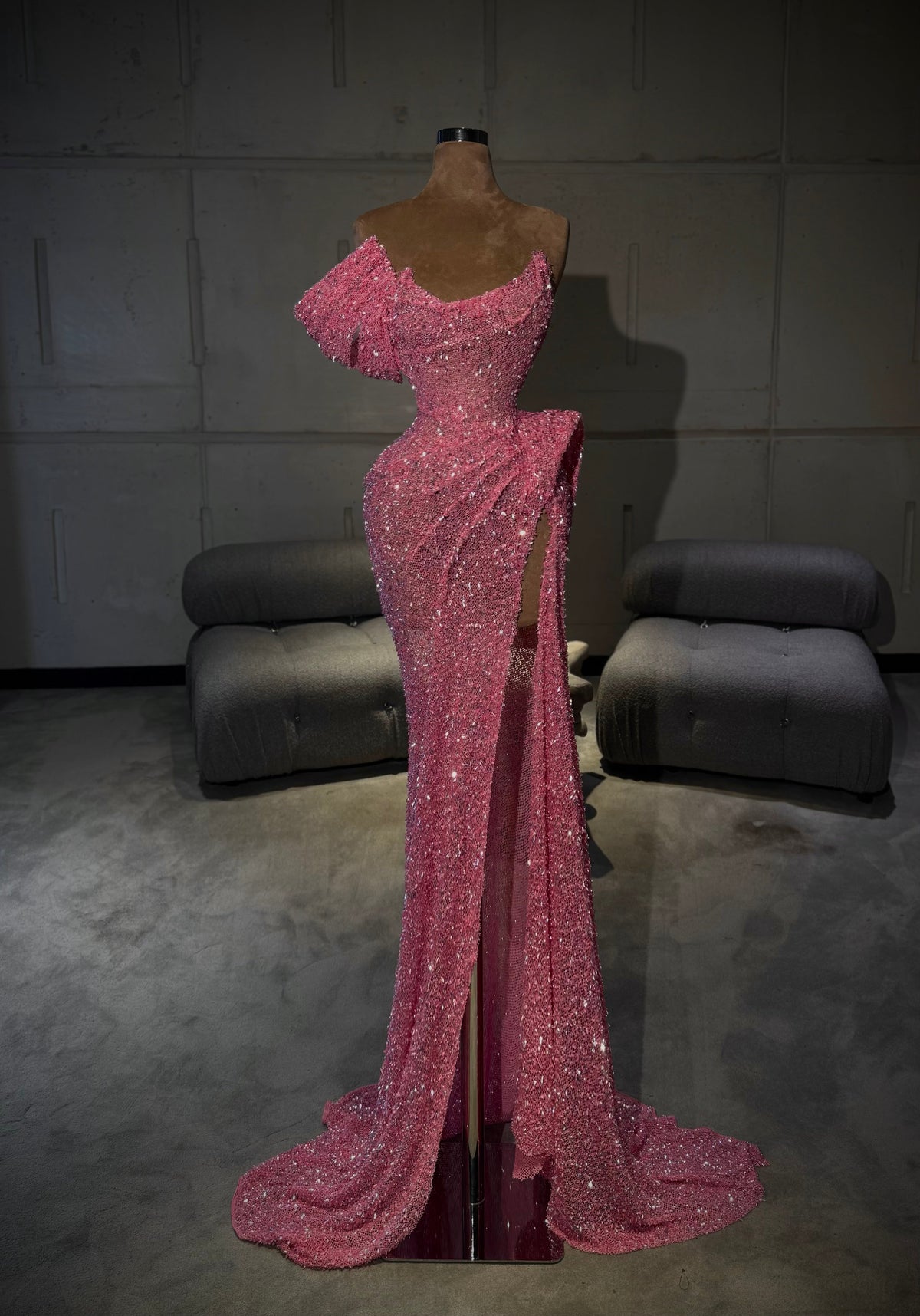 Camilla – Hot Pink Crystal Draped Gown