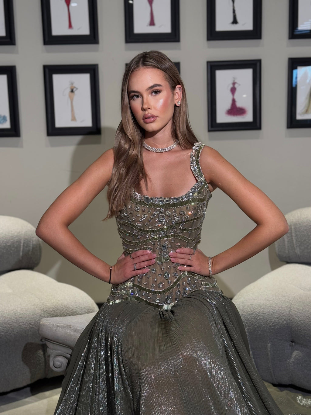 Rèlina - Crystal Embellished Gown with High Slit