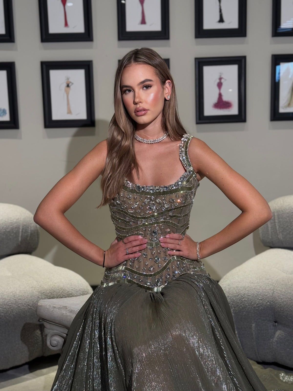 Rèlina - Crystal Embellished Gown with High Slit