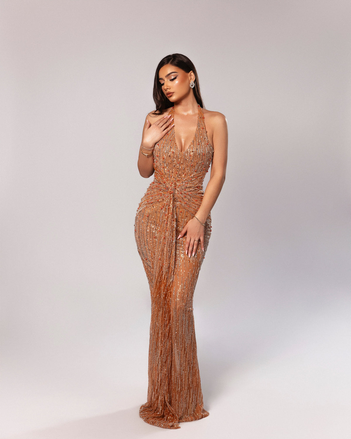 Halter Neck Dress with Ruched Waist