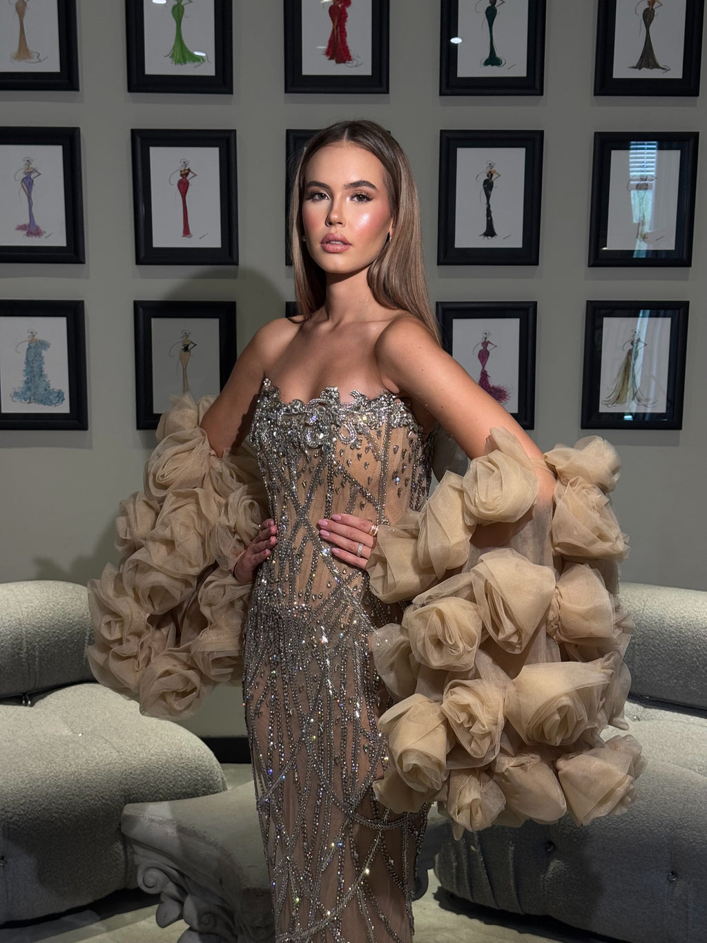 Ayda - Nude Beaded Gown