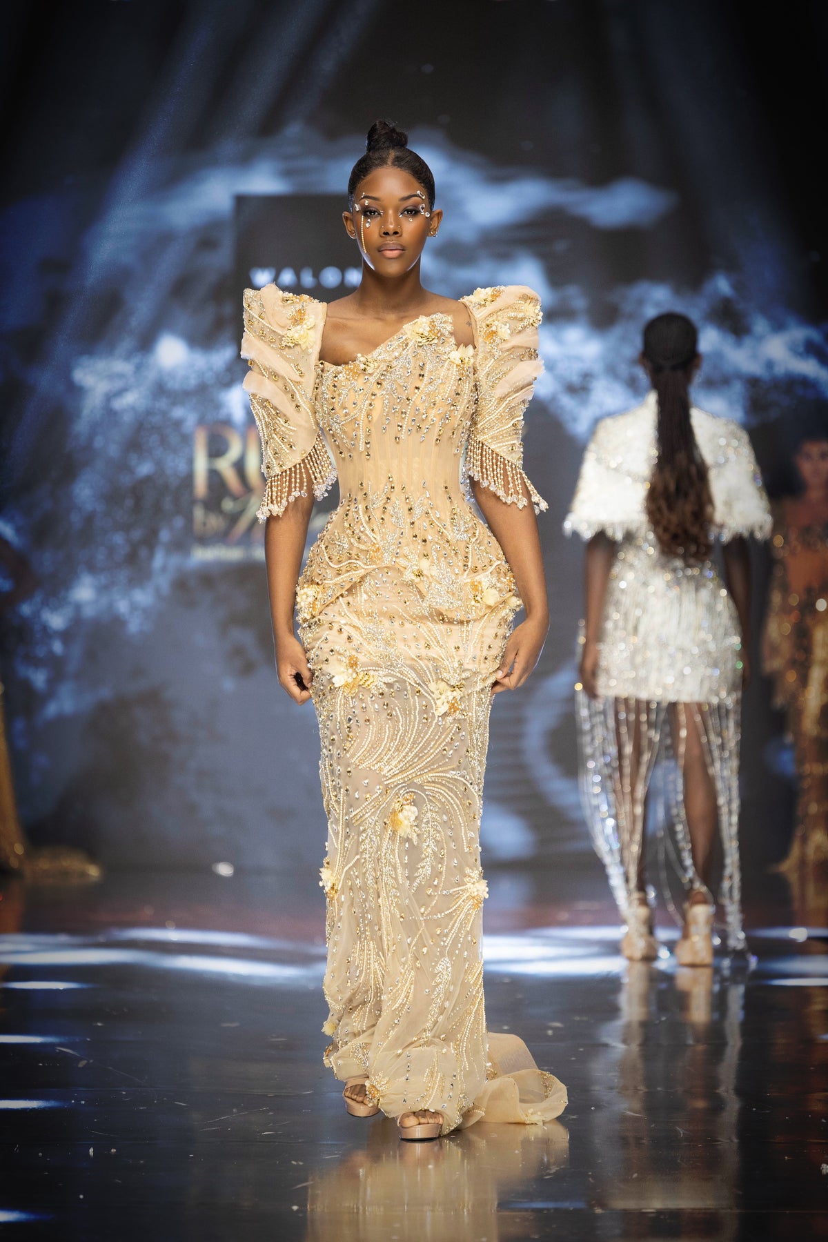 Lenara - Embellished Crystal Sleeves Gown