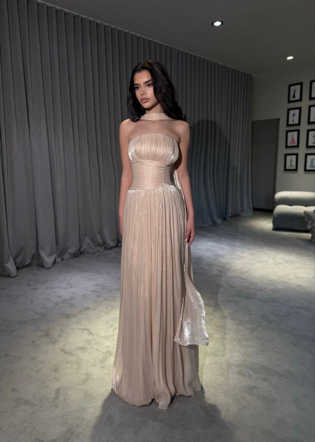 Althea - Strapless Gown with Neck Scarf Detail