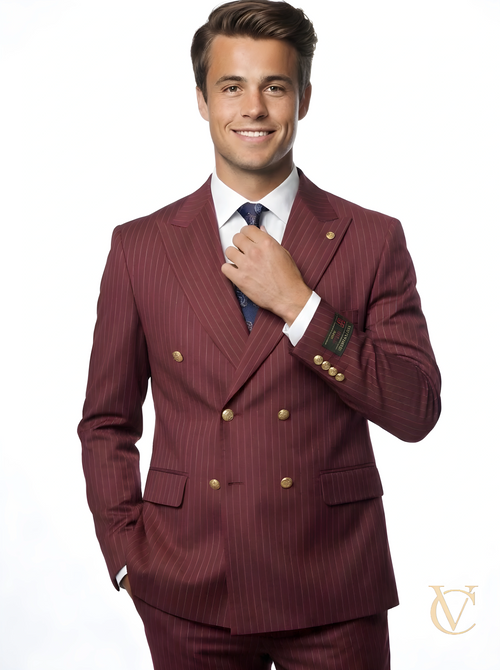 Burgundy Pinstripe  Two-Piece Suit