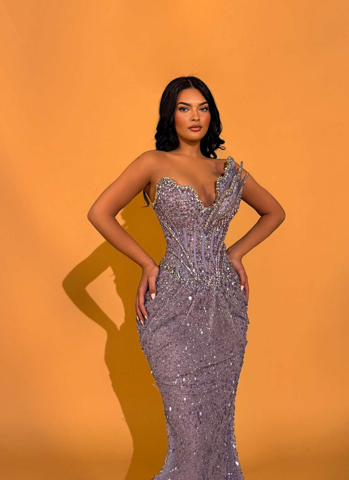 Lavender Sequin Corset Embellished Gown