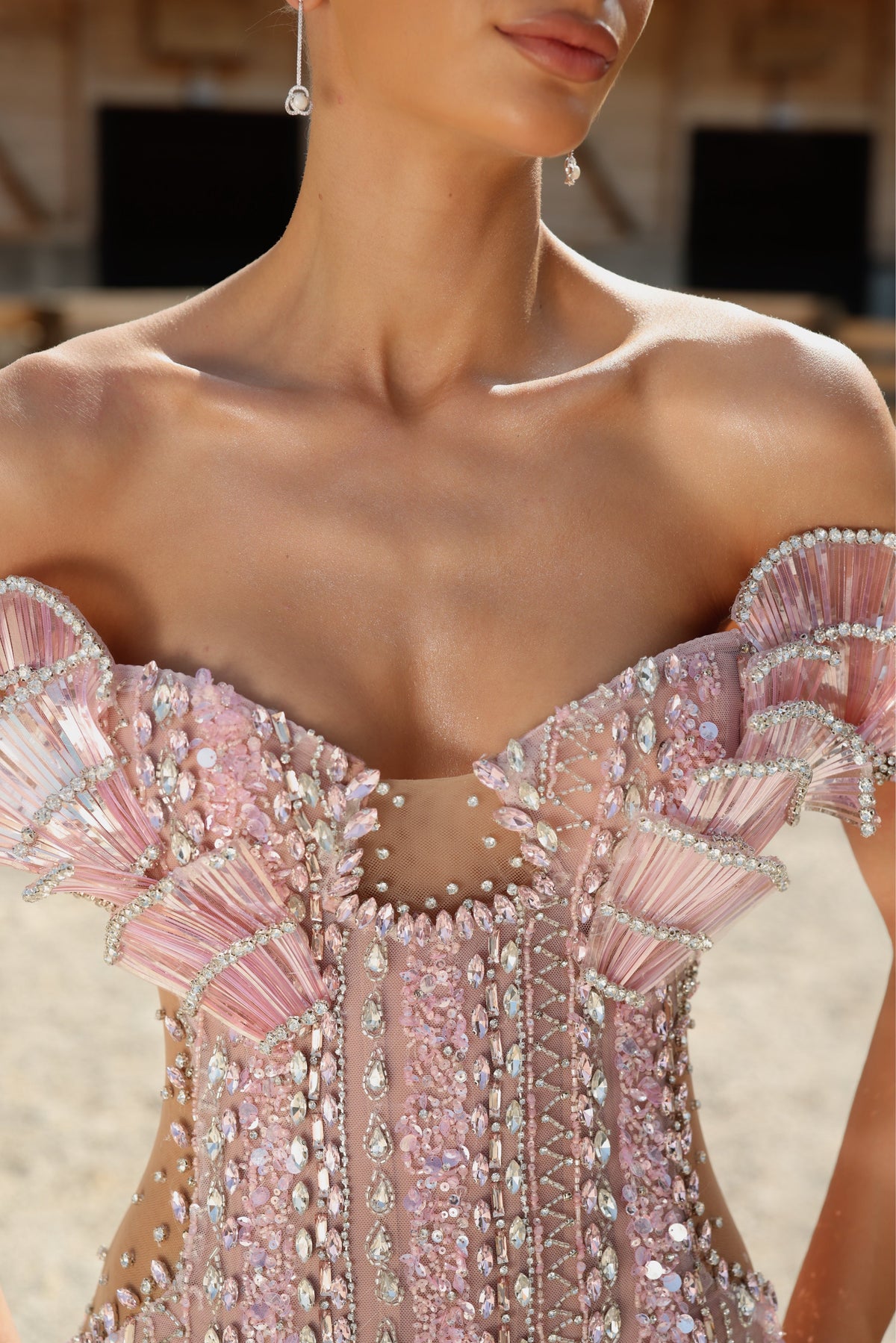 Nela - Off Shoulder Crystal Gown