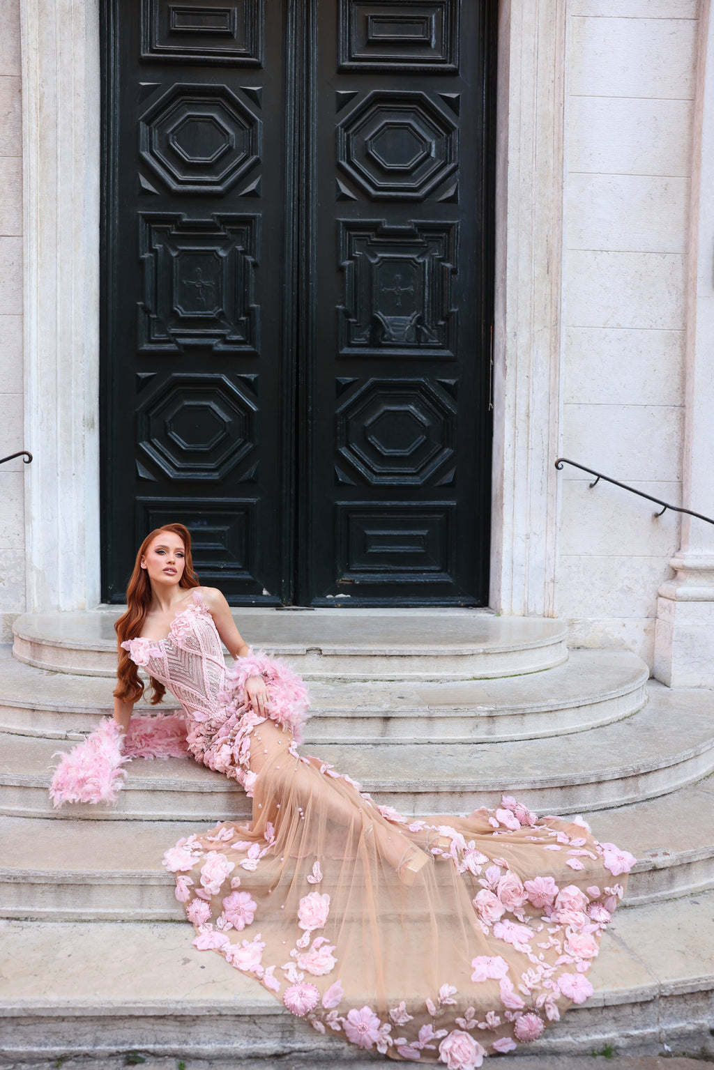 Magda - Pink 3D Floral Gown