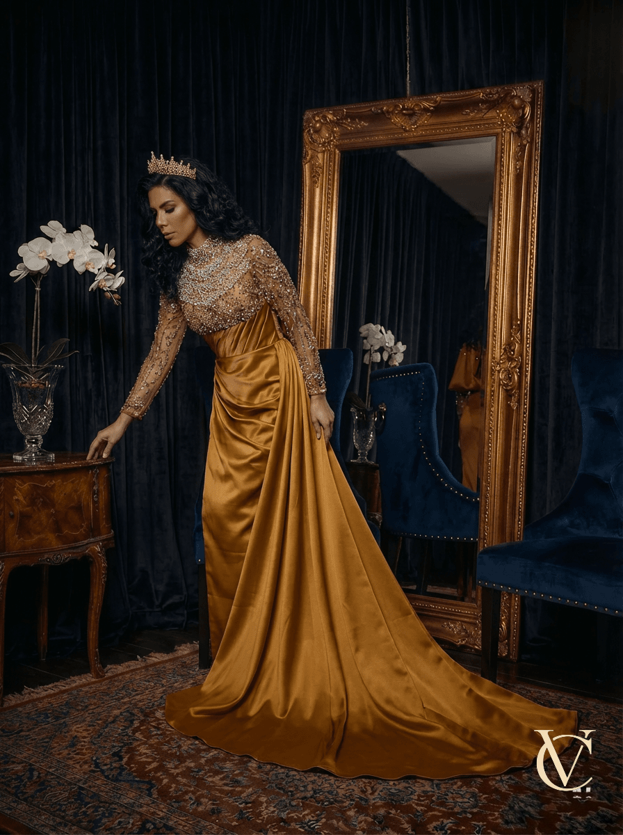 Silver Floral Couture Gown