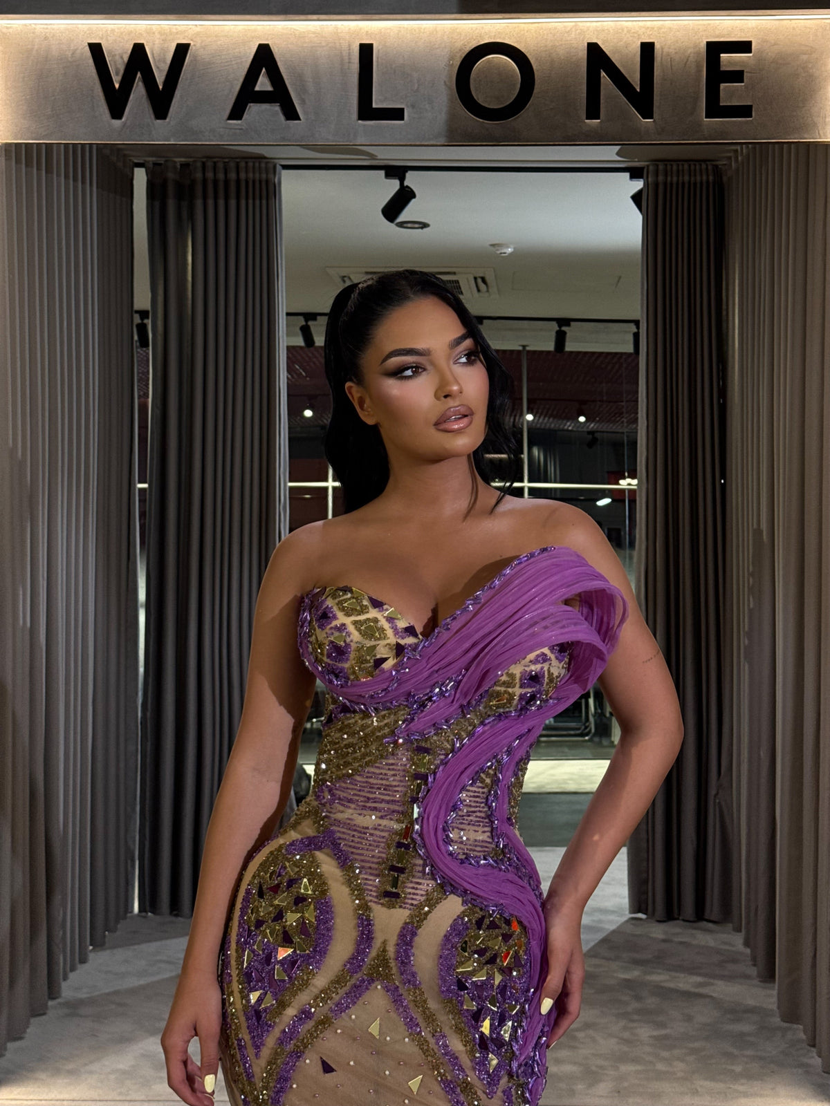 Nude Dress with purple & gold detailing