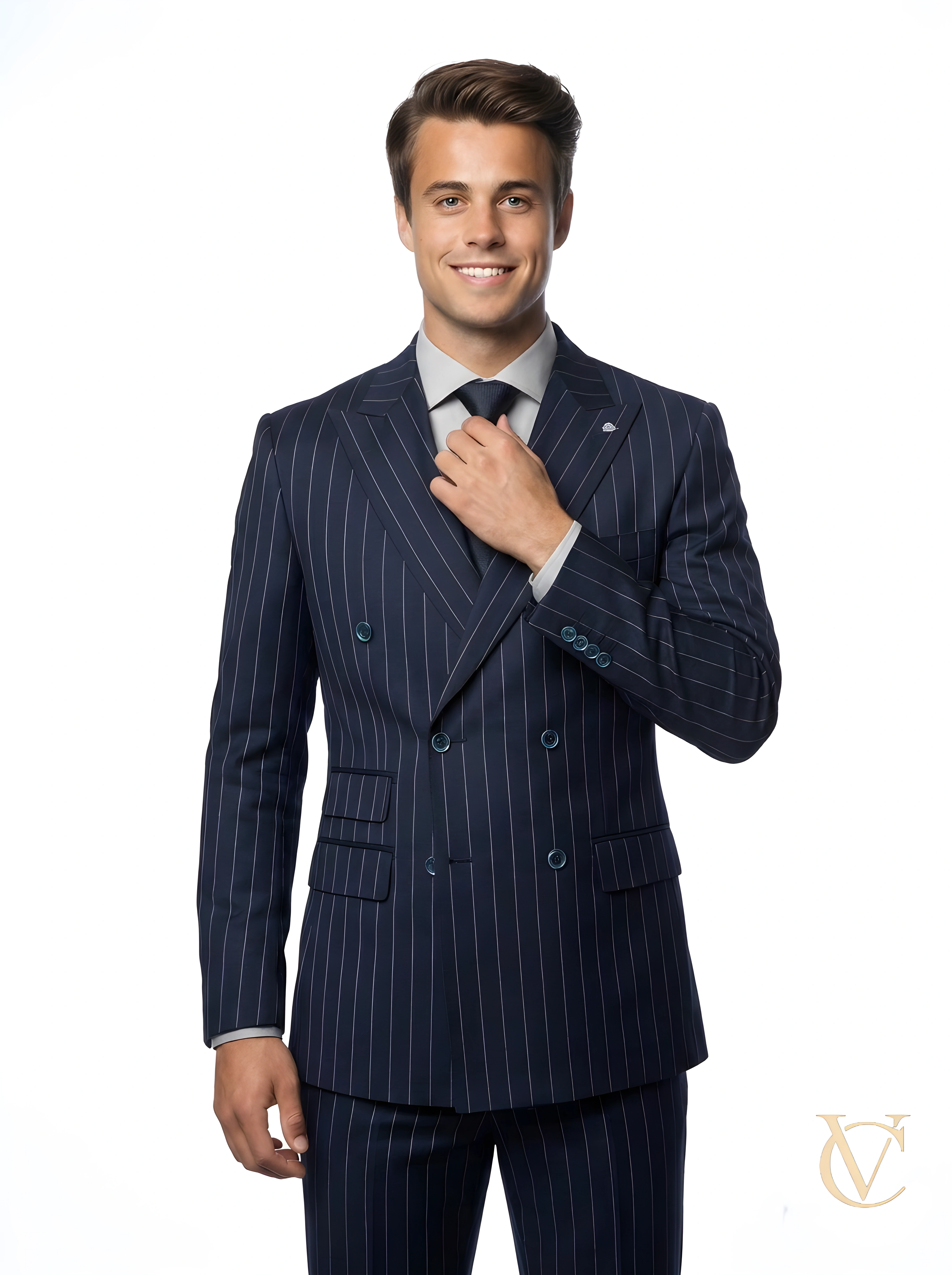 Navy Bold Pinstripe Two-Piece Suit