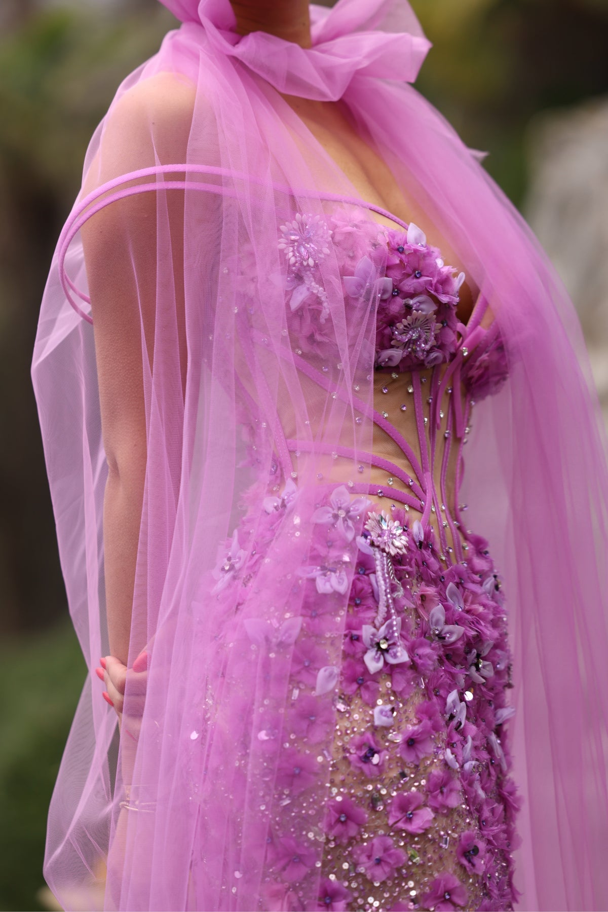 Lilienne - Pink 3D Floral Gown