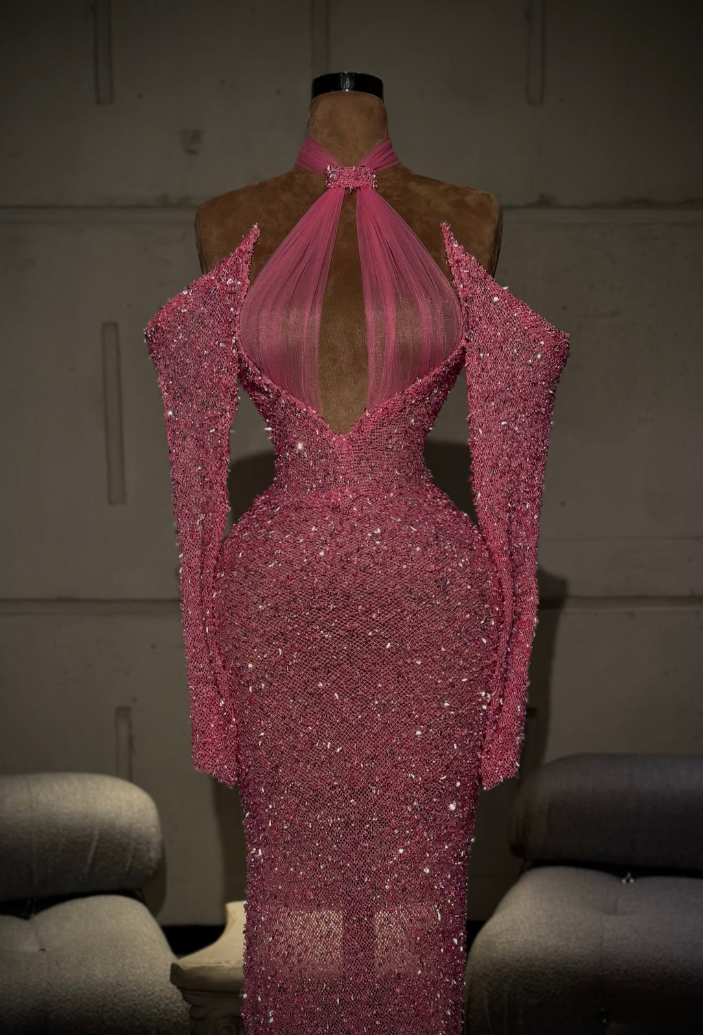 Stèlia – Fuchsia Crystal Cutout Gown
